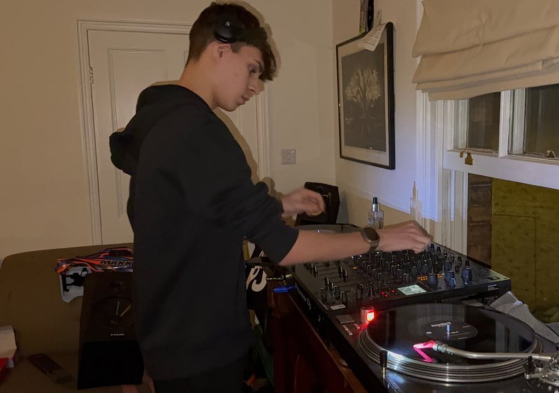 Riding the faders through the blend.